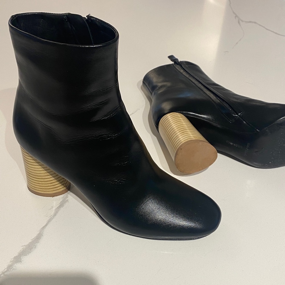 Mercedes Castillo black leather, wood heel booties, size US 6.5, EU 36.5